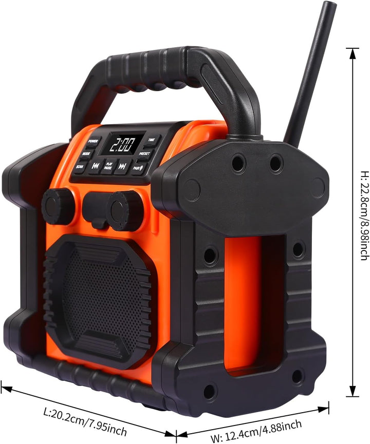 Jobsite Radio Bluetooth Speaker, 30W IPX 66 wasserdichter FM-Rundfunkuhr mit LED-Lichtern, Anti-Koll