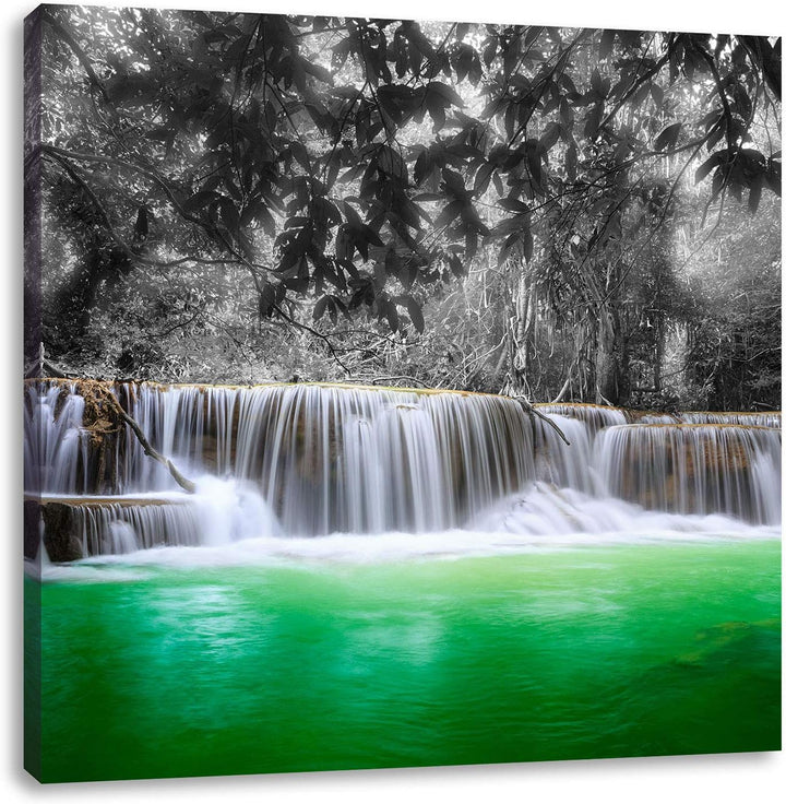 Pixxprint schöner Wasserfall im Dschungel als Leinwandbild Quadratisch/Grösse: 70x70 / Wandbild/Kuns