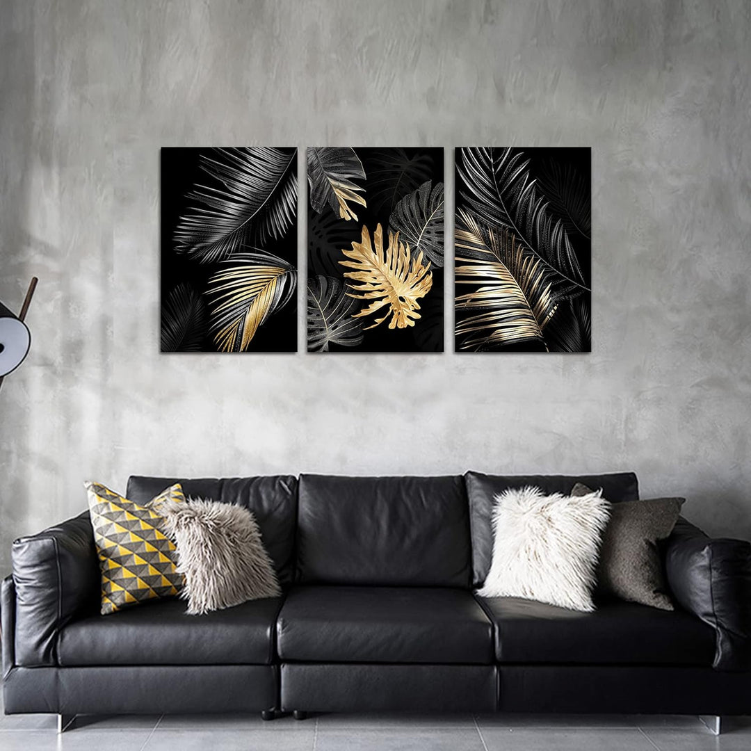 FajerminArt 3 Teilig Leinwandbilder Bilder Abstrakt Schwarzes Gold Baum bild auf leinwand Wandkunst