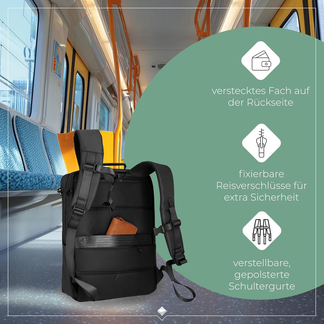 Travelite Handgepäck Rucksack, Laptop Rucksack 15,6 Zoll, WORKFLOW Reiserucksack aus recyceltem Mate