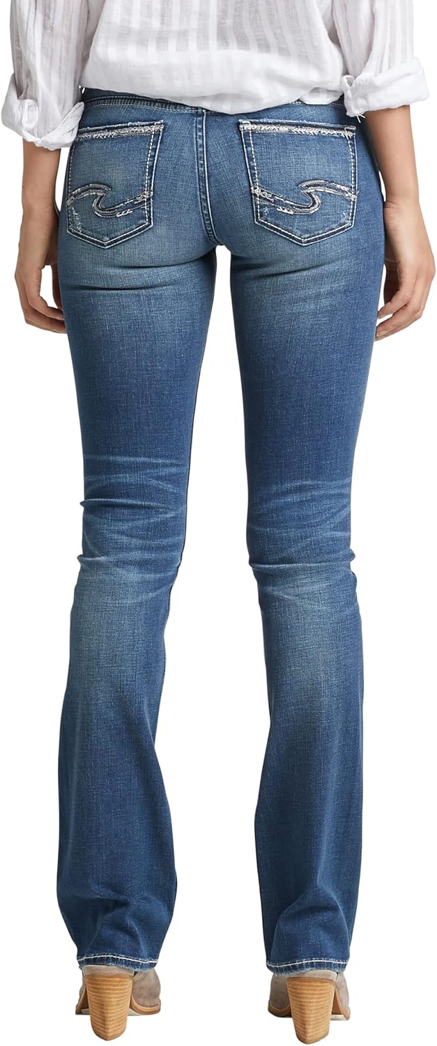 Silver Jeans Co. Damen Jeans Tuesday Low Rise Slim Bootcut Jeans 31W / 31L Medium Indigo Distressed,