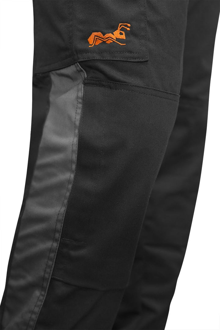 strongAnt Latzhose Herren Stretch Arbeitshose Arbeitslatzhose mit Kniepolstertaschen Schwarz Grau We