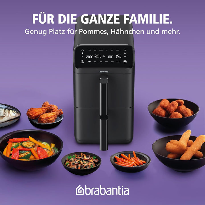 Brabantia Double Stack Airfryer XXL, 10 L, 2 Vertikale Schubladen, PFAS-frei, Heissluftfritteuse, 6