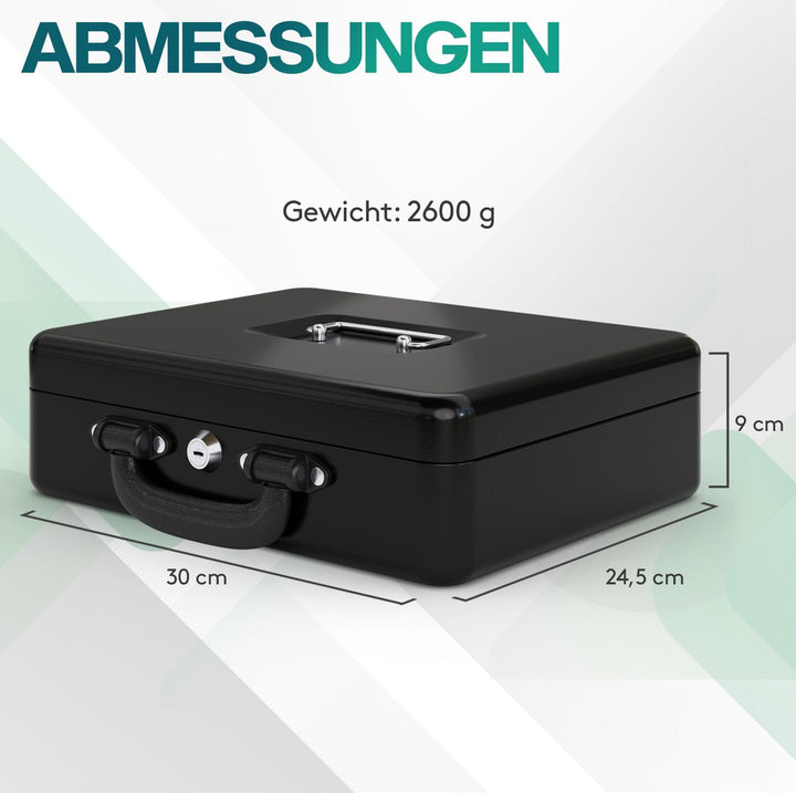 ACROPAQ Geldkassette - Abschliessbar, Mit Münzzählbrett, Gross, 30 x 24,5 x 9 cm, Mit 2 Schlüsseln,