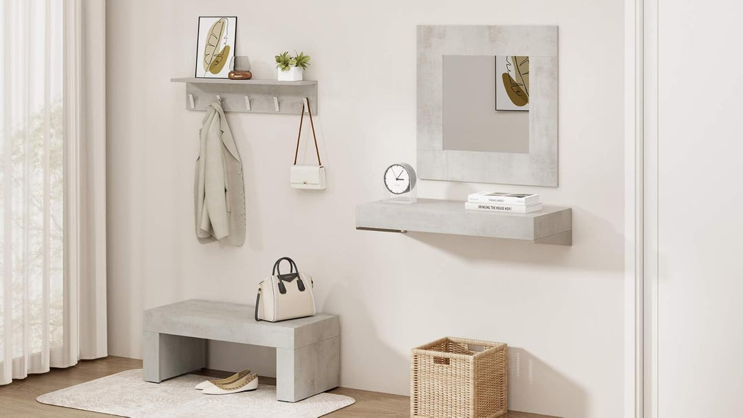 MOBILI FIVER, Rachele, Wandgarderobe 40 cm, grauer Beton, Made In Italy 40 cm Grauer Beton, 40 cm Gr
