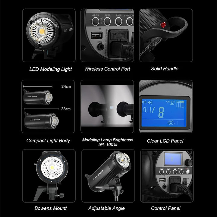 Godox SK400II-V SK400IIV 400W Studio Strobe, 2.4G X-System, 0.1-1.5S Recycle Time, GN65 5700K Monoli