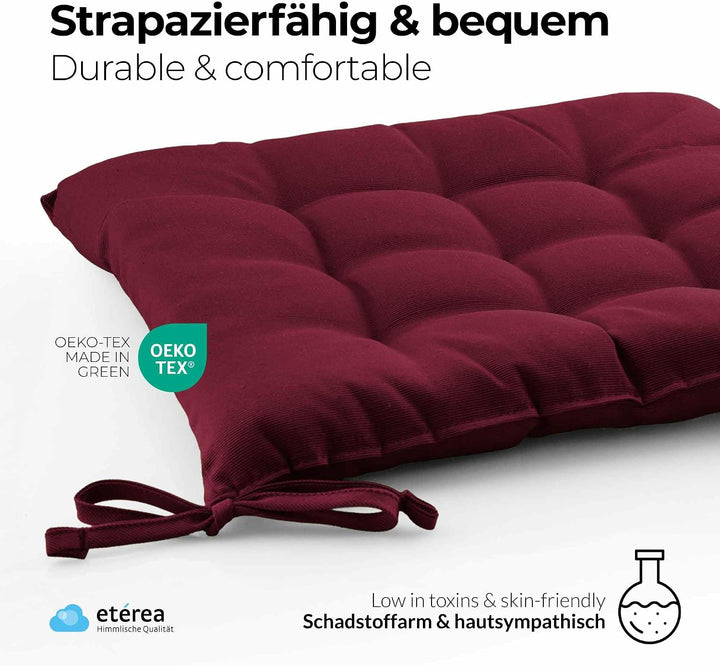 etérea 2er Set Sitzkissen Outdoor 40x40 mit Bändern - Stuhlkissen Bordeaux für Gartenstuhl &amp; Innenbe