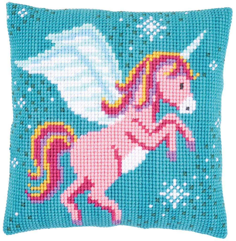 Vervaco Kreuzstichkissen Einhorn, Stickbild vorgezeichnet Kreuzstichpackung Kissen, vorbezeichnet, B