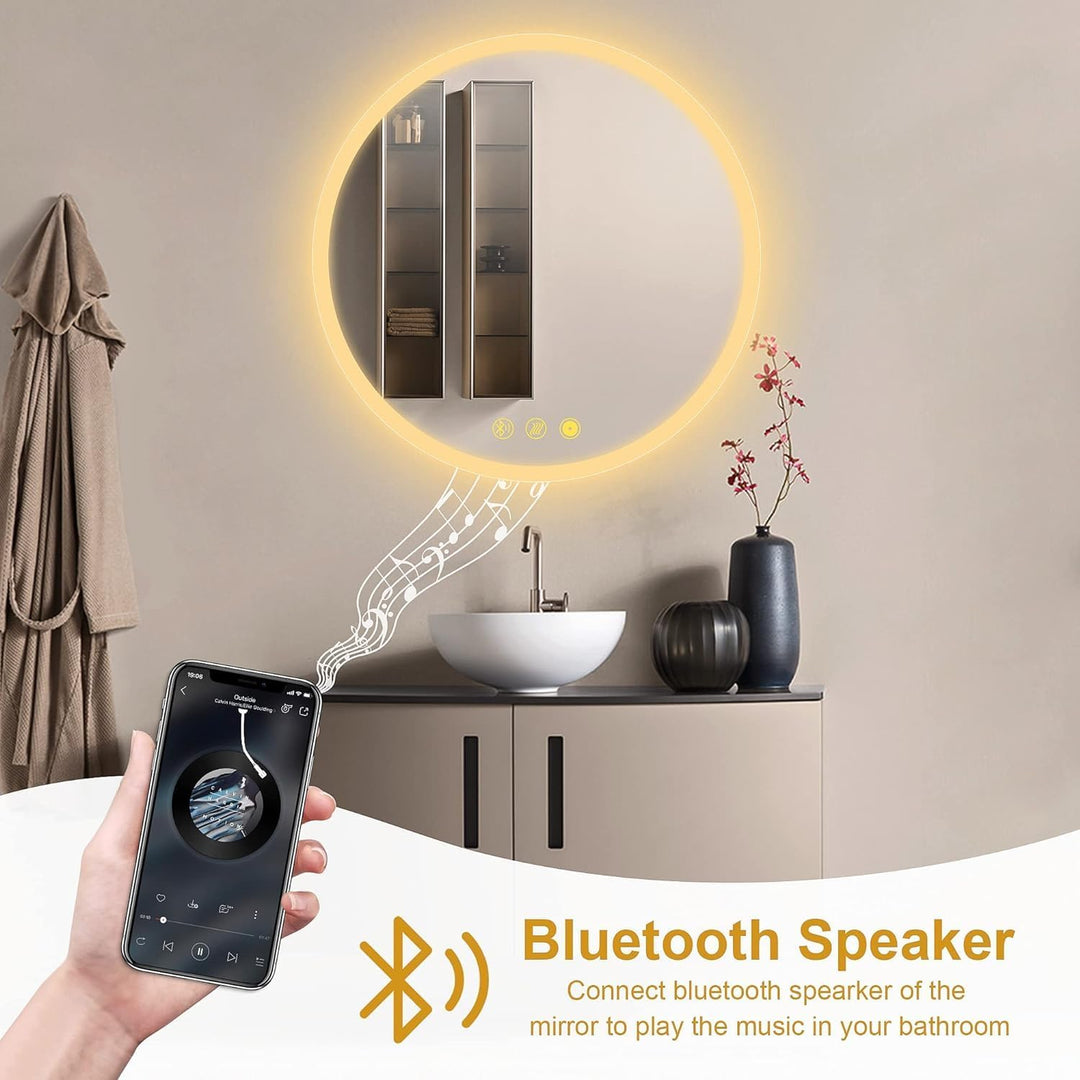 AI-LIGHTING Badspiegel mit Beleuchtung Bluetooth Rund 60 cm Badezimmer Spiegel mit Led Licht, 3 Lich