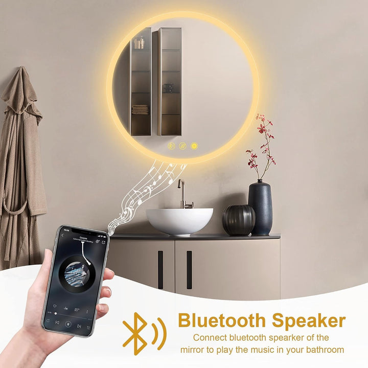 AI-LIGHTING Badspiegel mit Beleuchtung Bluetooth Rund 60 cm Badezimmer Spiegel mit Led Licht, 3 Lich