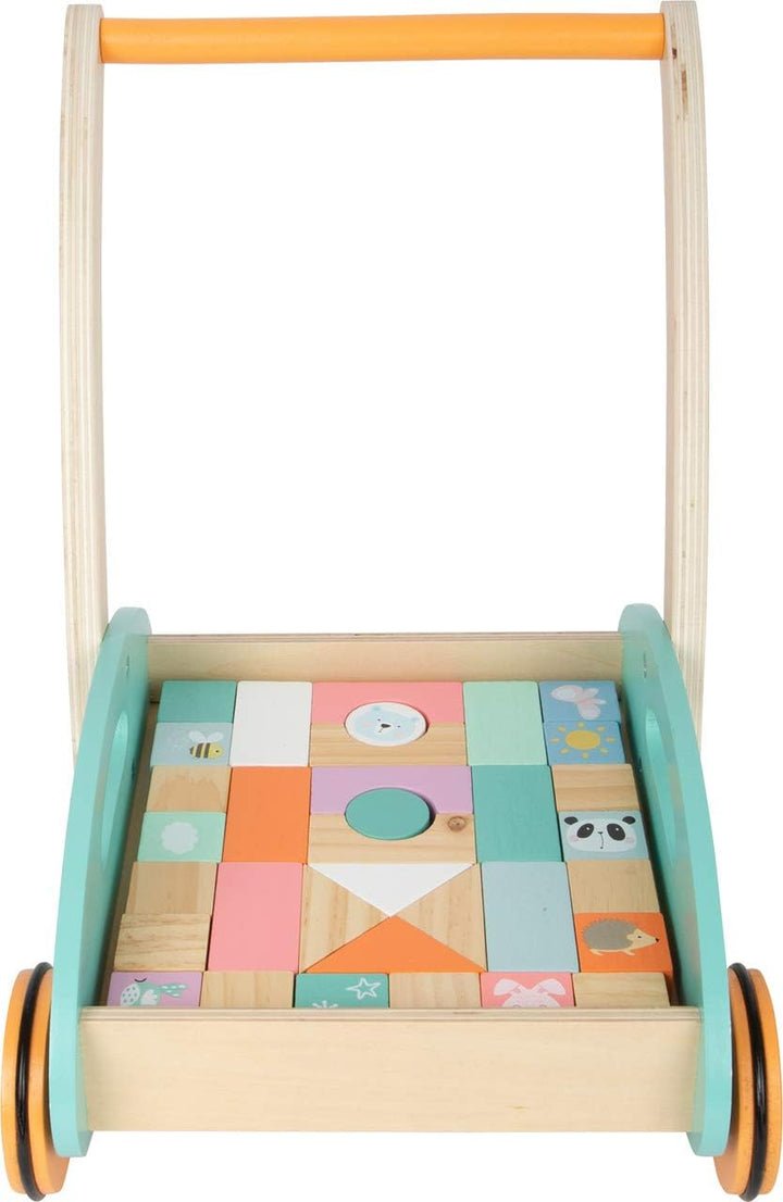 small foot Lauflerwagen "Pastell", inkl. 34 Holzbausteine mit süssen Tiermotiven, ab 12 Monaten, 117