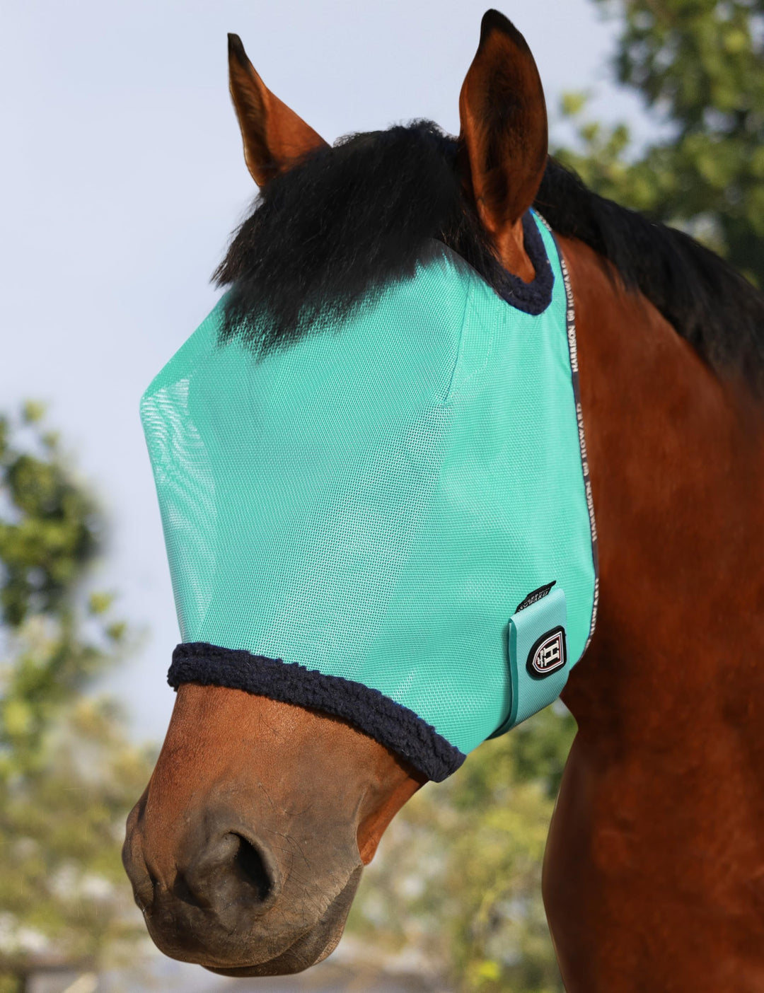 Harrison Howard All Round Mesh Horse Fliegenmaske UV Schutz mit Fleece Gepolsterter Einfassung Mint