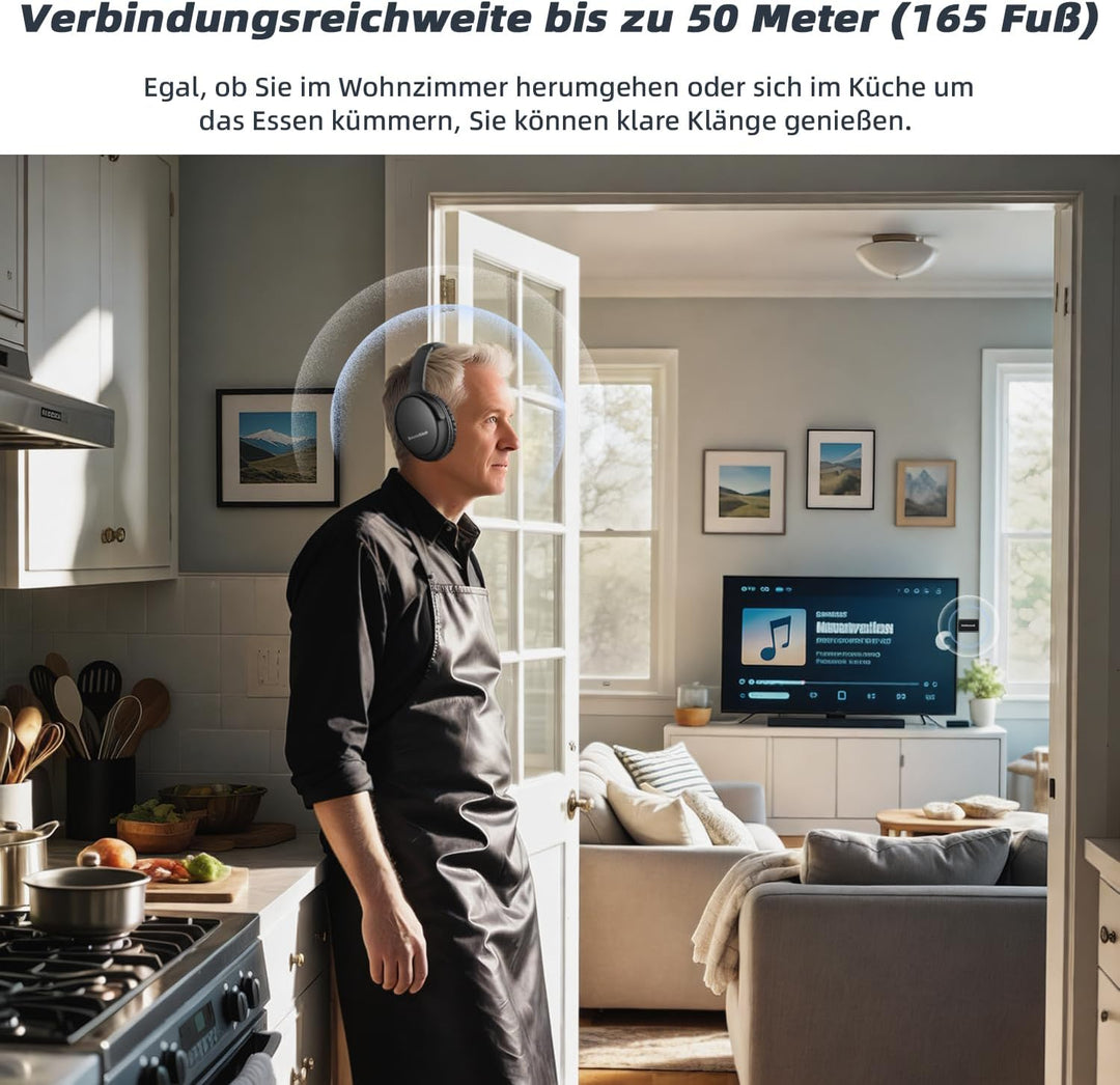 Holdsound Funkkopfhörer für Fernseher, Kabellose TV-Kopfhörer für Senioren mit Tragbarem USB-Sender,