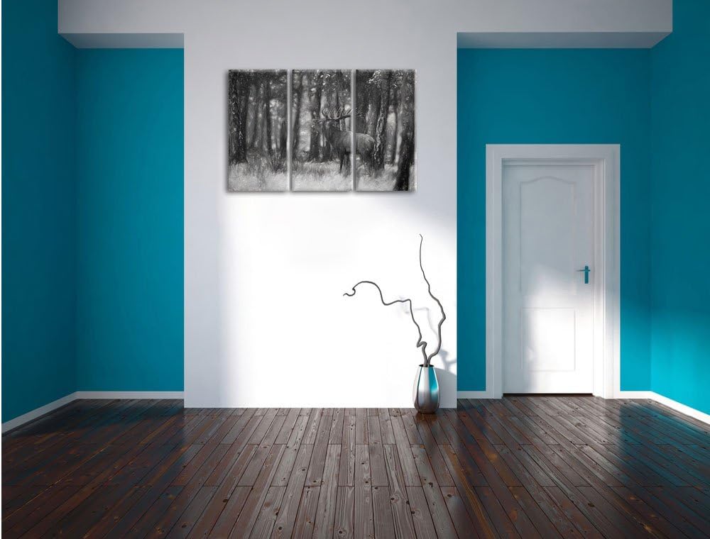 Pixxprint röhrender Hirsch als Leinwandbild | Grösse: 3 Teilig (120x80) | Wandbild| Kunstdruck | fer