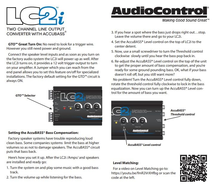 AudioControl LC2i 2-Kanal High-Low-Converter GTO™ AccuBASS® Subwoofer-Steuerung Standardverpackung,