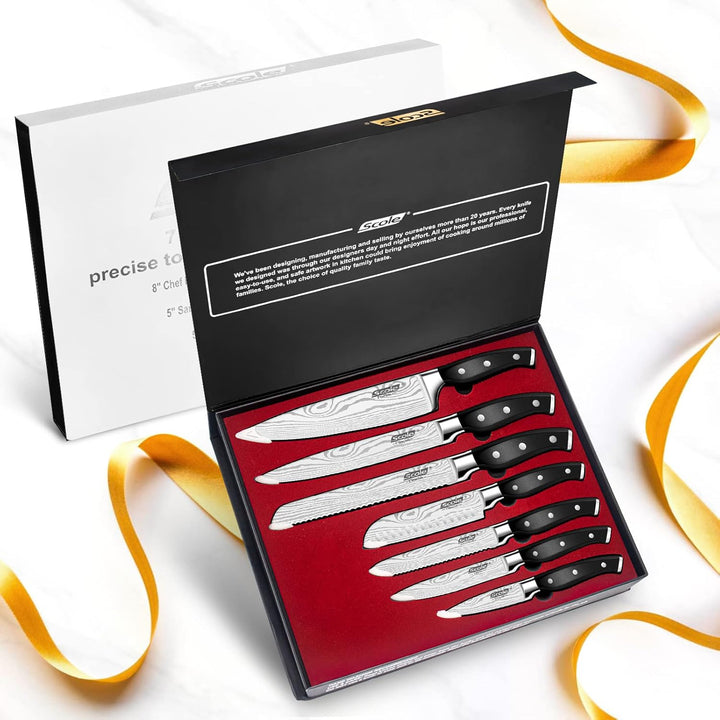 SCOLE® Messerset, Ultra Scharfes Küchenmesser Set 7-teilig, Japanisches Deutsch 1.4116 Edelstahl Mes