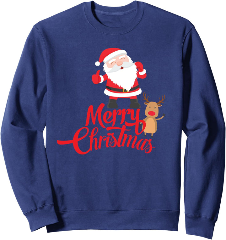 Merry Christmas - Reindeer Santa Claus - Holiday Cartoon Sweatshirt