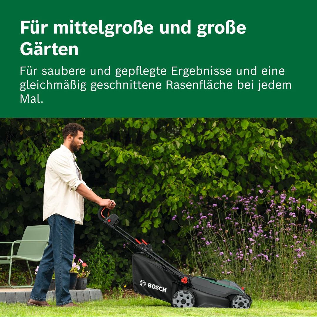 Bosch Akku-Rasenmäher ROTAK18V2-43 (Schnittbreite: 43 cm, Schnitthöhe: 30-75 mm, 40 l Stoff-Grasfang