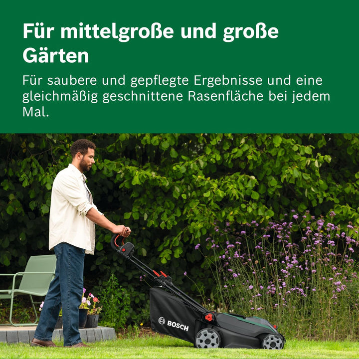 Bosch Akku-Rasenmäher ROTAK18V2-43 (Schnittbreite: 43 cm, Schnitthöhe: 30-75 mm, 40 l Stoff-Grasfang