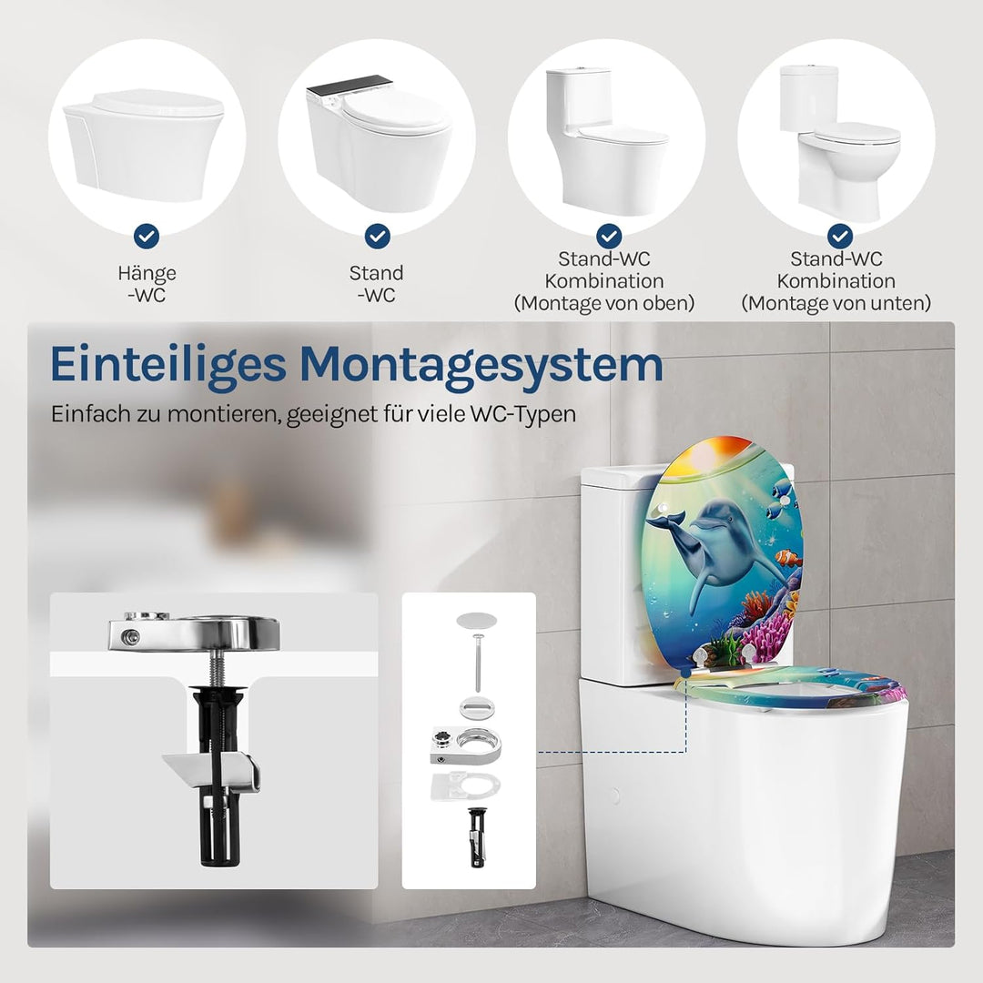 WOLTU Toilettendeckel mit Absenkautomatik Holz, Toilettensitz Klodeckel Klobrille WC Sitz O-Form mit