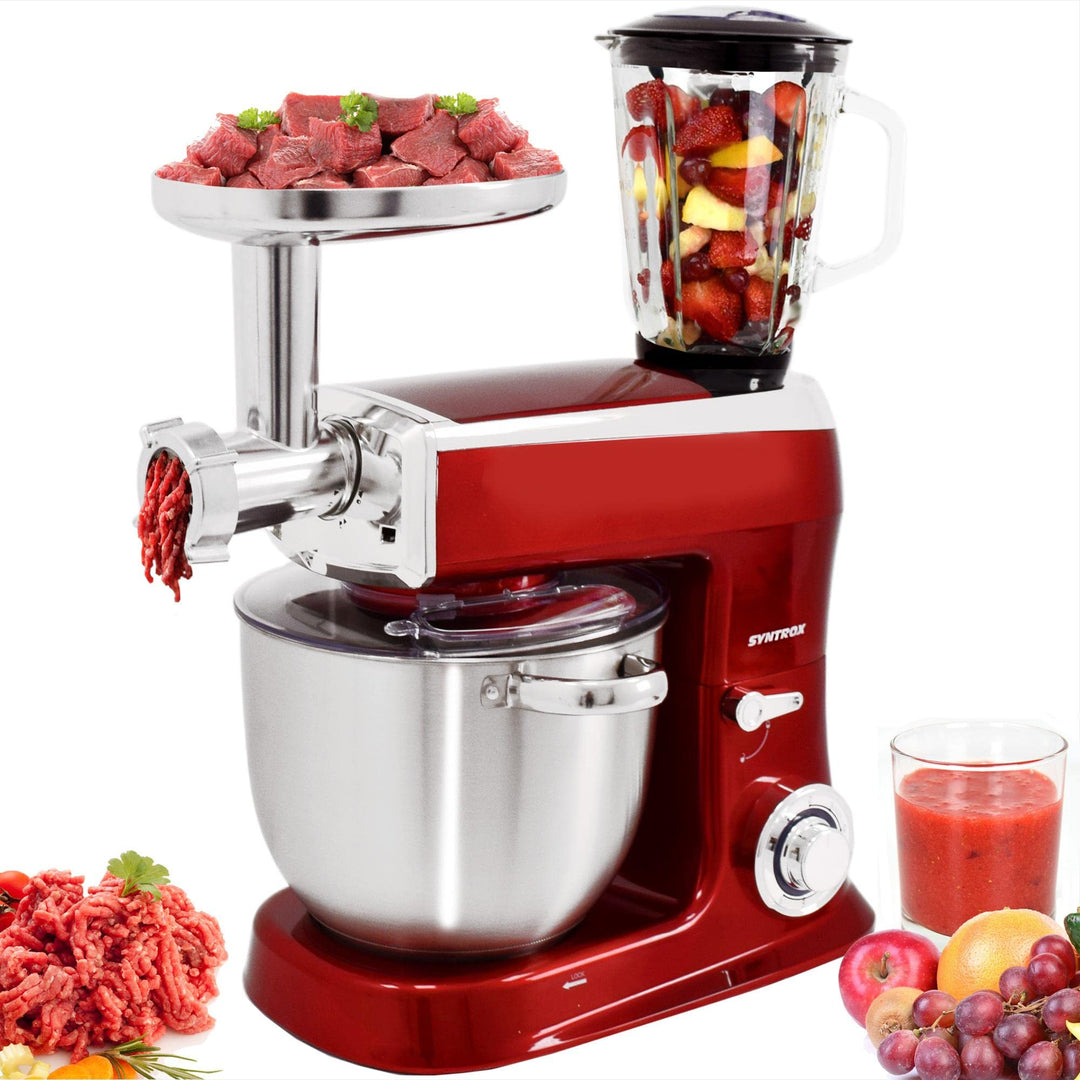 Syntrox Germany Küchenmaschine Knetmaschine Mixer 1500 Watt mit Fleischwolf, Edelstahl-Behälter 7,5