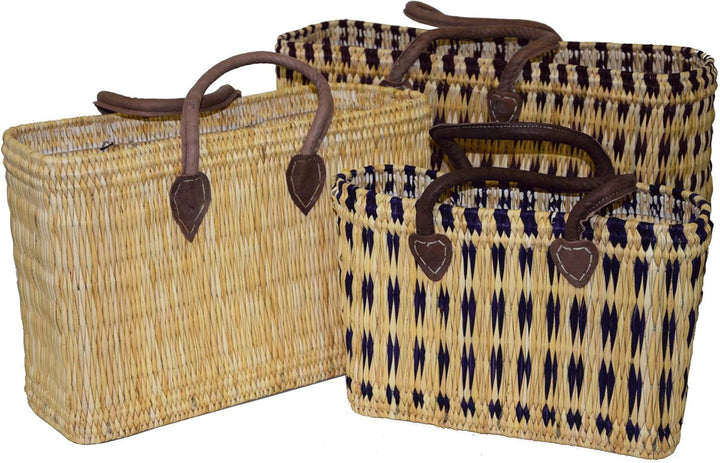 Simandra Einkaufskorb aus Seegras I geflochtene Tasche mit Ledergriff I gross mit kurzem Griff I Bla