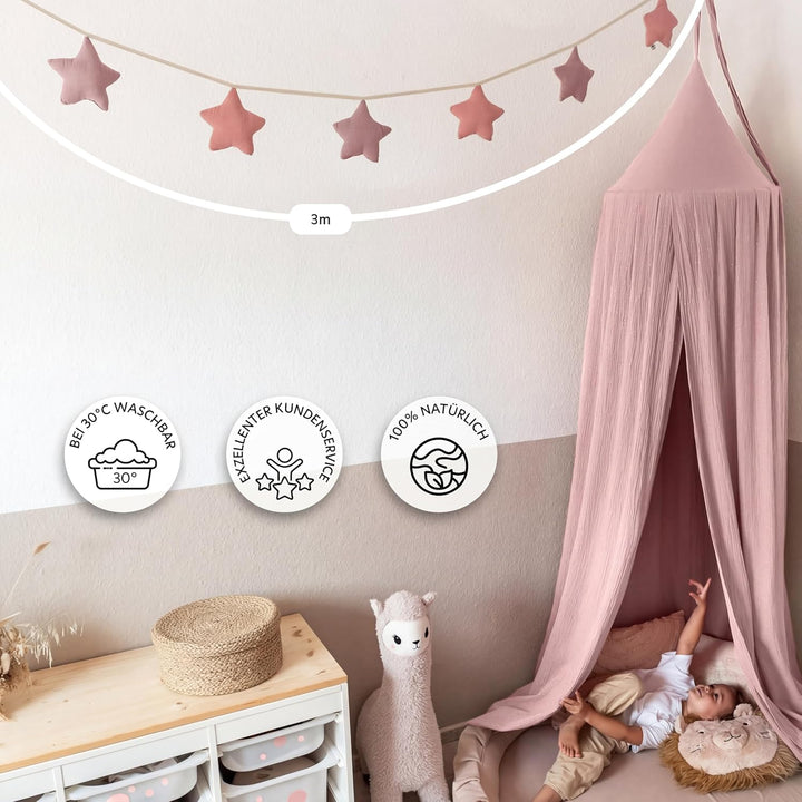 LILIMAUS Sternen Wimpelkette Stoff [in 12 Farben] Wimpelkette Kinderzimmer - 100% Baumwolle Handmade