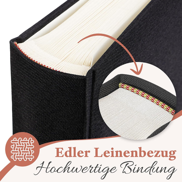 Zeitloos Fotoalbum zum Einkleben - Platz für 500 Fotos (100 Seiten oder 50 Blatt). Echtes leinen in