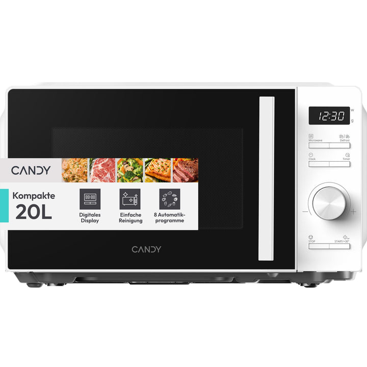 Candy Mikrowelle freistehend bis 700 Watt, Mikrowellengerät mit Drehteller, 5 Leistungsstufen, 8 Aut