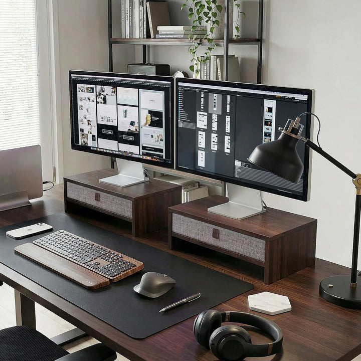 Fenge Monitorständer mit Schublade, 42,5 cm Monitorerhöhung, Desktop-Organizer für PC/Laptop/Drucker