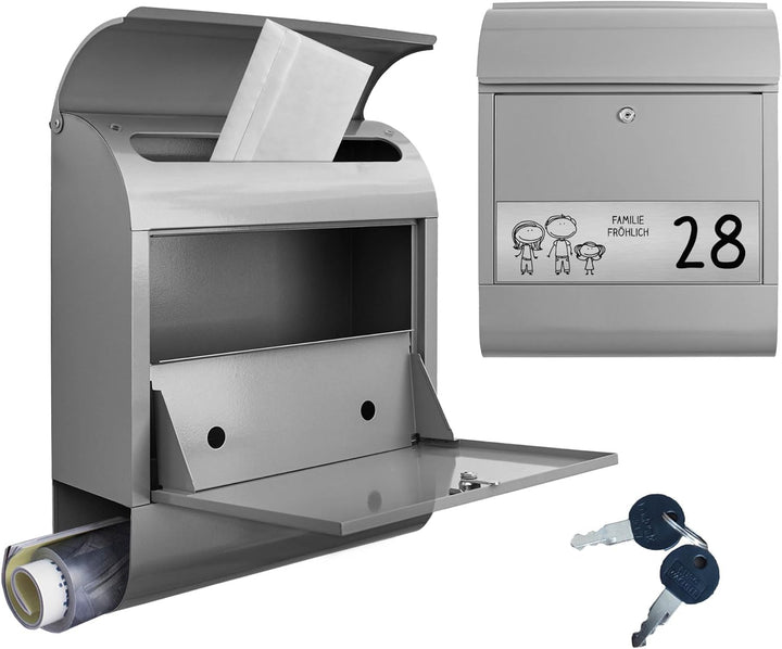 banjado® Briefkasten personalisiert mit graviertem Namensschild in Silber/Briefkasten silberfarben 3
