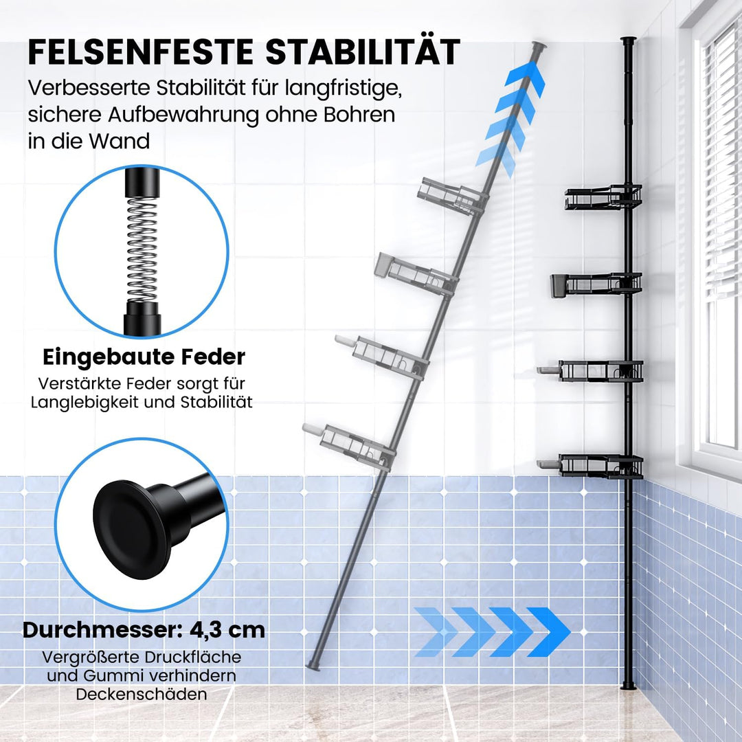 FINIBO Teleskop Duschregal Ohne Bohren, Teleskopregal Bad Duschablage mit 4 Dusche Eckregal, 43.5-12