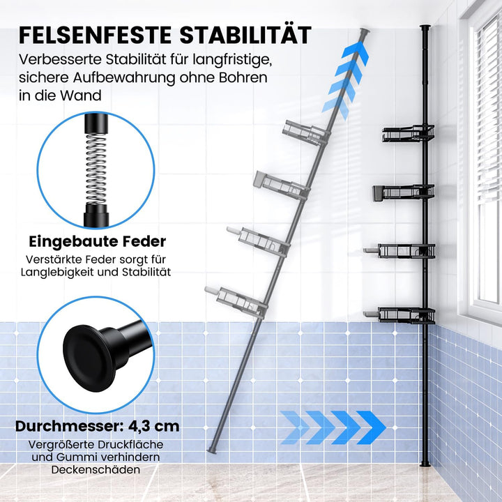 FINIBO Teleskop Duschregal Ohne Bohren, Teleskopregal Bad Duschablage mit 4 Dusche Eckregal, 43.5-12