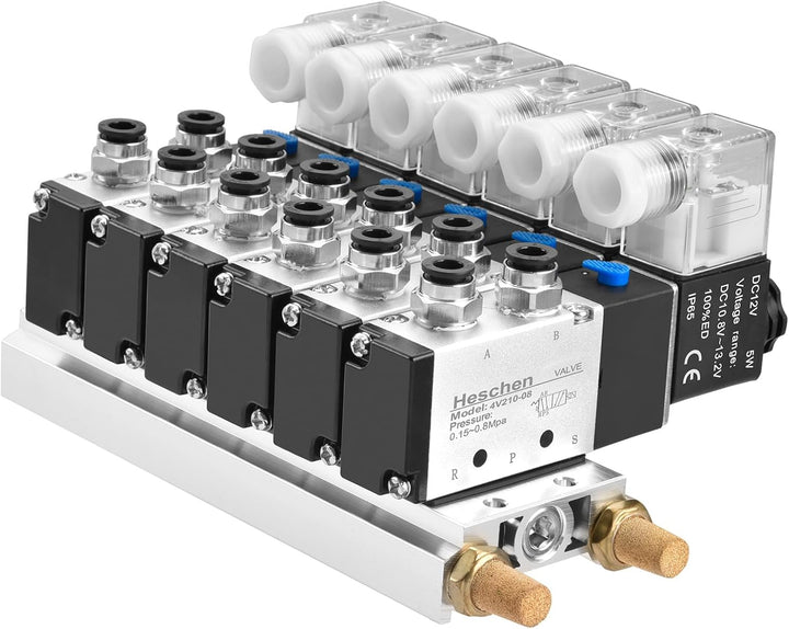Heschen Elektrisches Pneumatisches 6 Magnetventil 4V210-08, DC 12 V, PT1/4, 5 Wege 2 Positionen, Ver