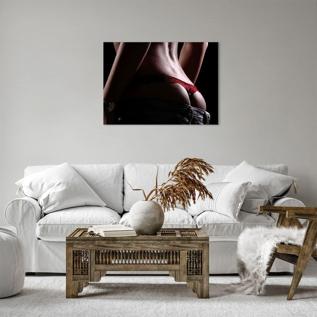 Bilder auf Leinwand Frau Körper String Leinwandbild mit Rahmen 70x50cm Wandbilder Dekoration Wohnzim