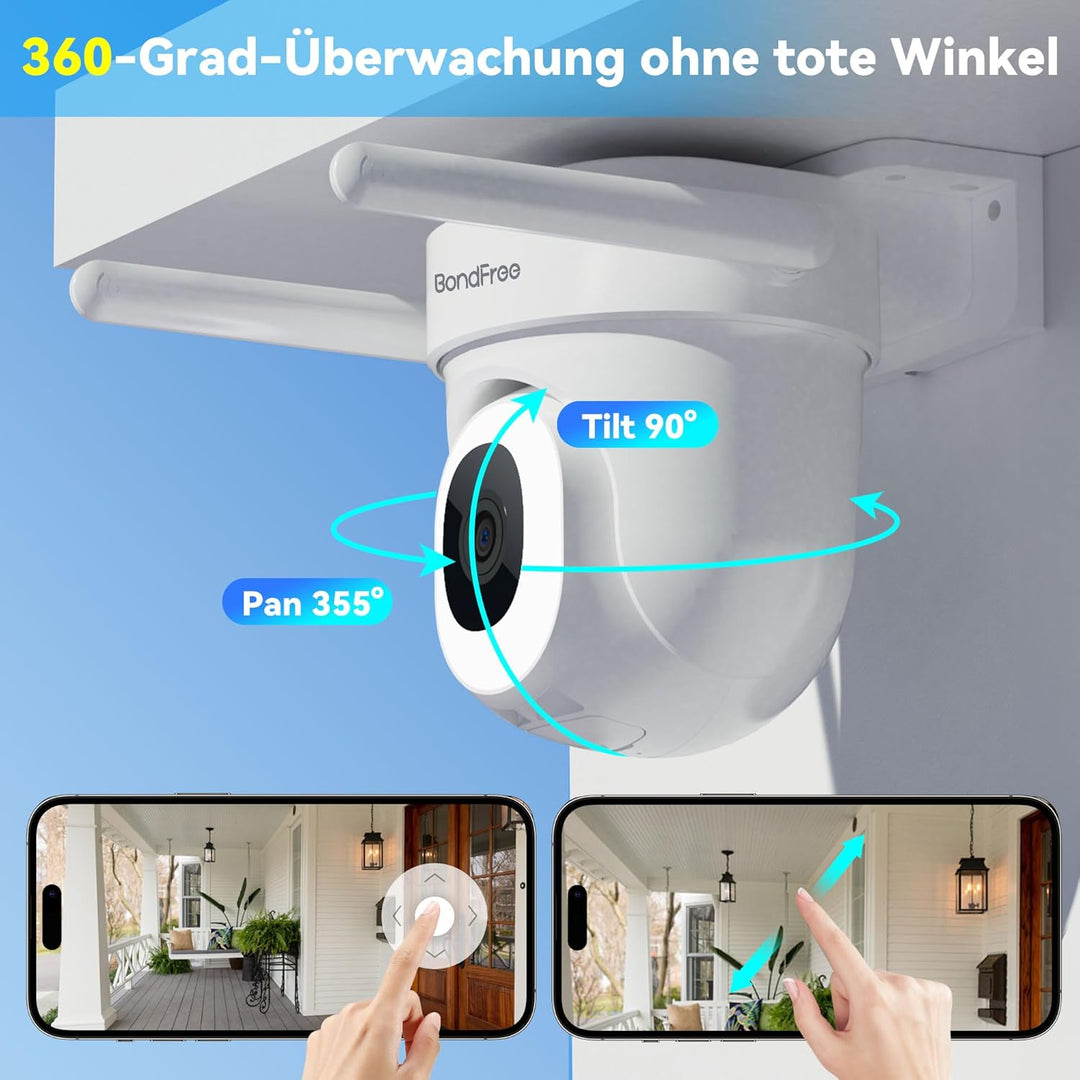 BondFree 3K 5MP Überwachungskamera Aussen, 355°/90° Schwenkbar Kamera überwachung aussen, 2,4GHz/5GH