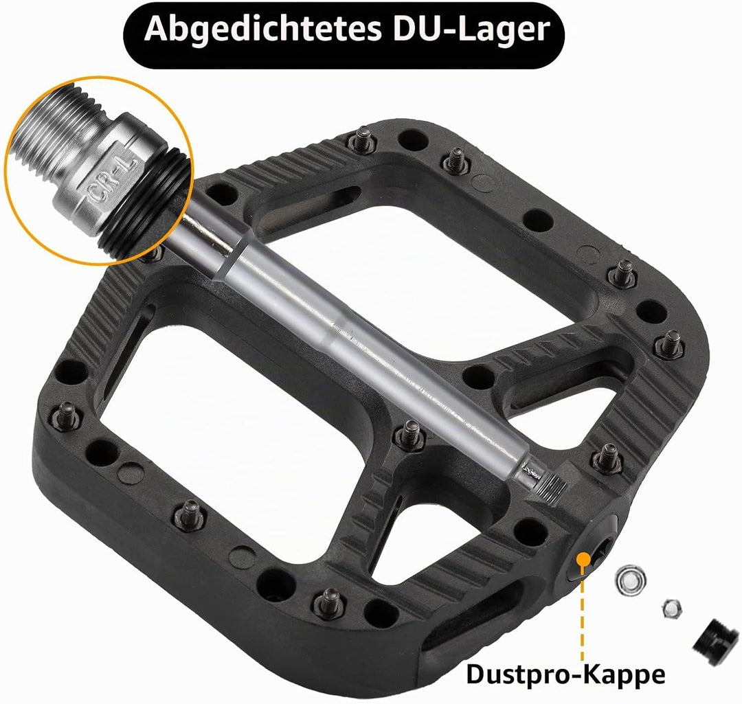 ROCKBROS Fahrradpedale Nylon Composite Flatpedale 9/16 MTB Pedale 3 Bearing rutschfest Wasserdicht A