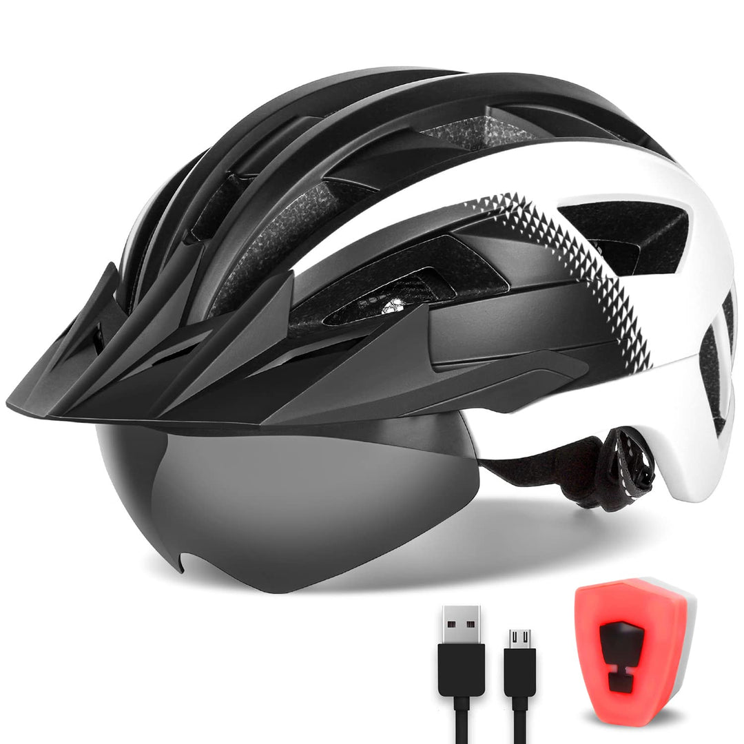 Fahrradhelm mit Visier für Herren Damen, Leichte Fahrradhelm mit Magnetischem Brille und USB-Aufladu