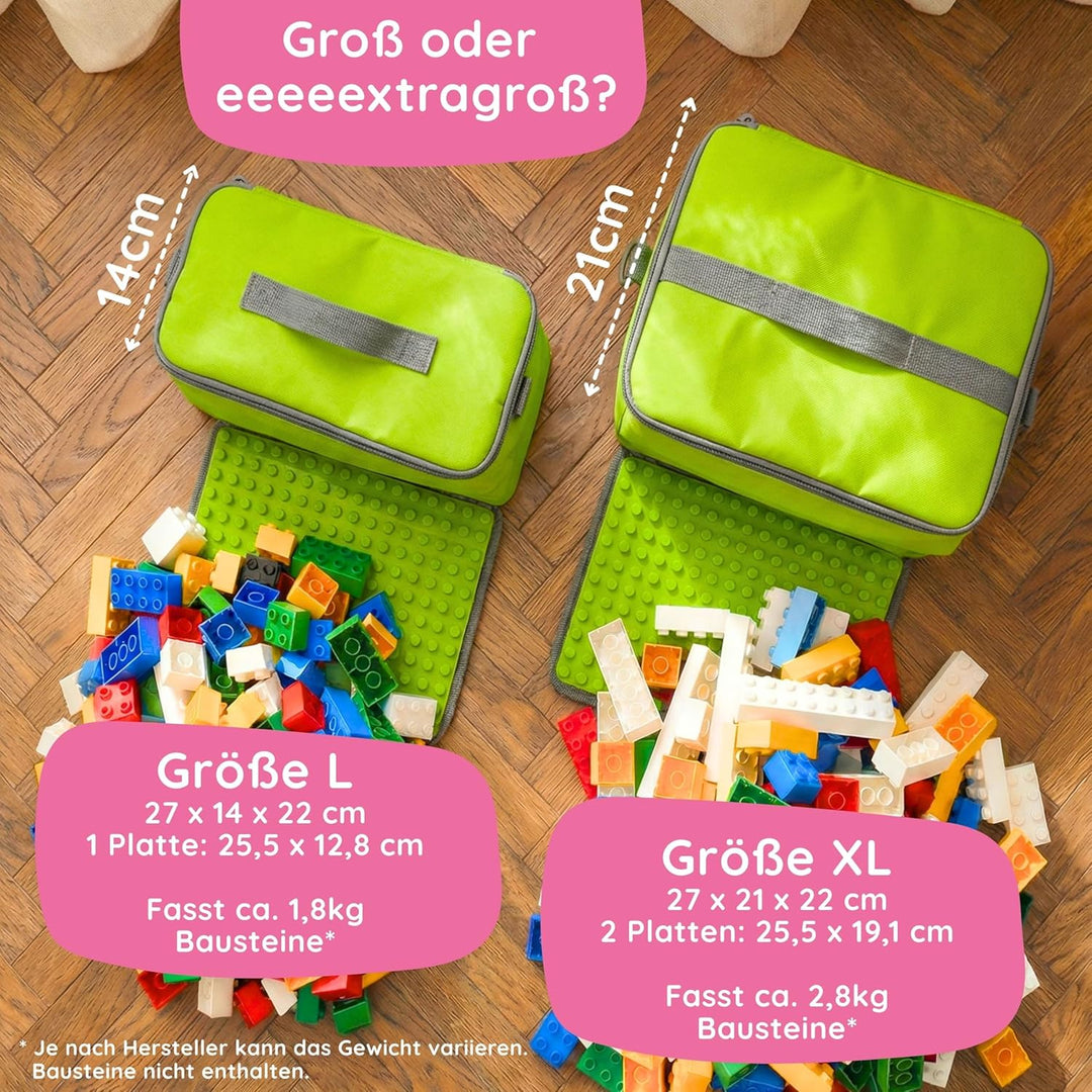 Baustein-Tasche mit ausklappbarer Bauplatte passend für grosse Bausteine vieler Marken I Grösse L I
