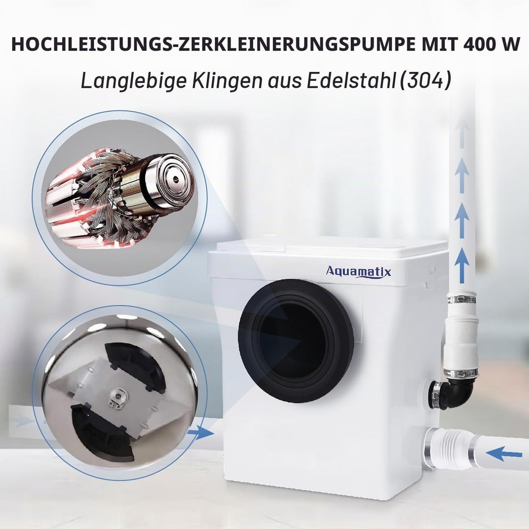 Aquamatix Cubo 400W Hebeanlage 145L/min Abwasserpumpe mit Kohlefilter 3 Eingänge für Toiletten, Wasc