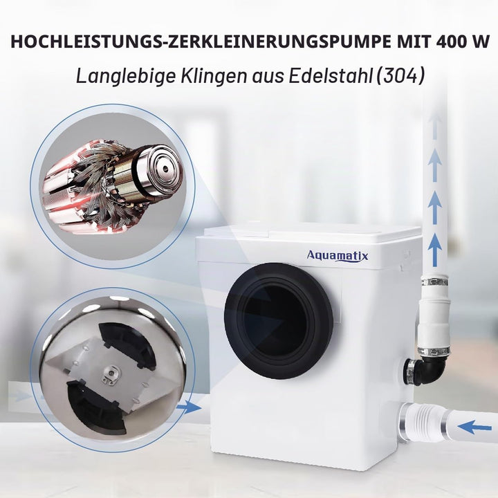 Aquamatix Cubo 400W Hebeanlage 145L/min Abwasserpumpe mit Kohlefilter 3 Eingänge für Toiletten, Wasc