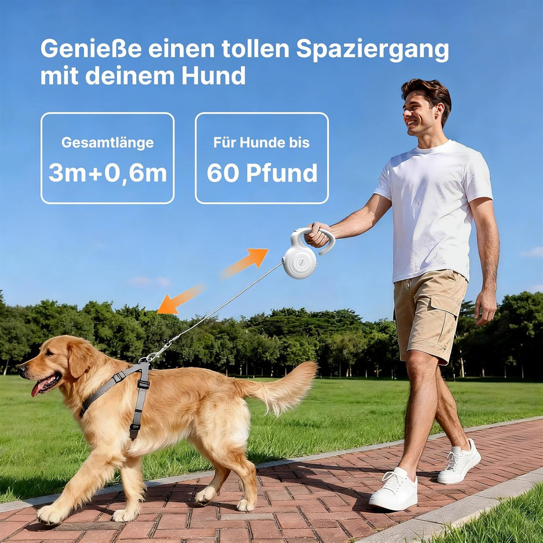 3M Einziehbare Hundeleine für kleine &amp; mittelgrosse Hunde | Automatische Bremse, Verriegelung, ergon