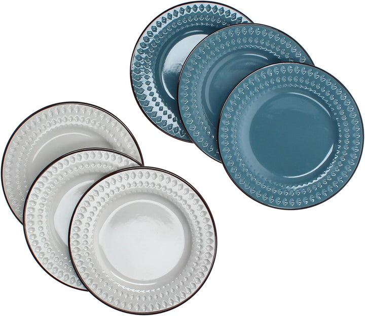 MamboCat Rome blau &amp; weiss 6er Set Kuchenteller I Ø 20,5cm I Steingut-Frühstücksteller mit Rauten-Re
