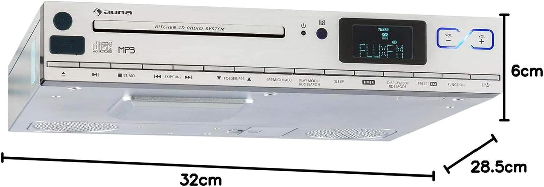 AUNA KCD-20 - Küchen-Radio, Unterbauradio, 2 x 6,5 cm Breitbandlautsprecher, MP3-CD-Player, UKW Tune