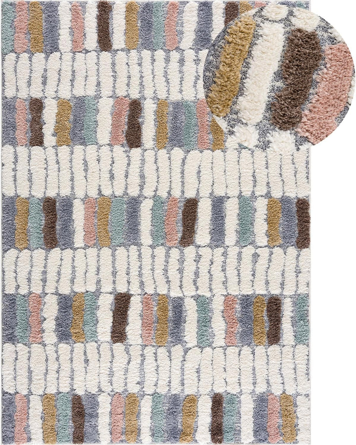 payé Teppich Wohnzimmer - 140x200cm - Hochflor Flauschig Weich - Pastellfarben Multi - Boho Design -