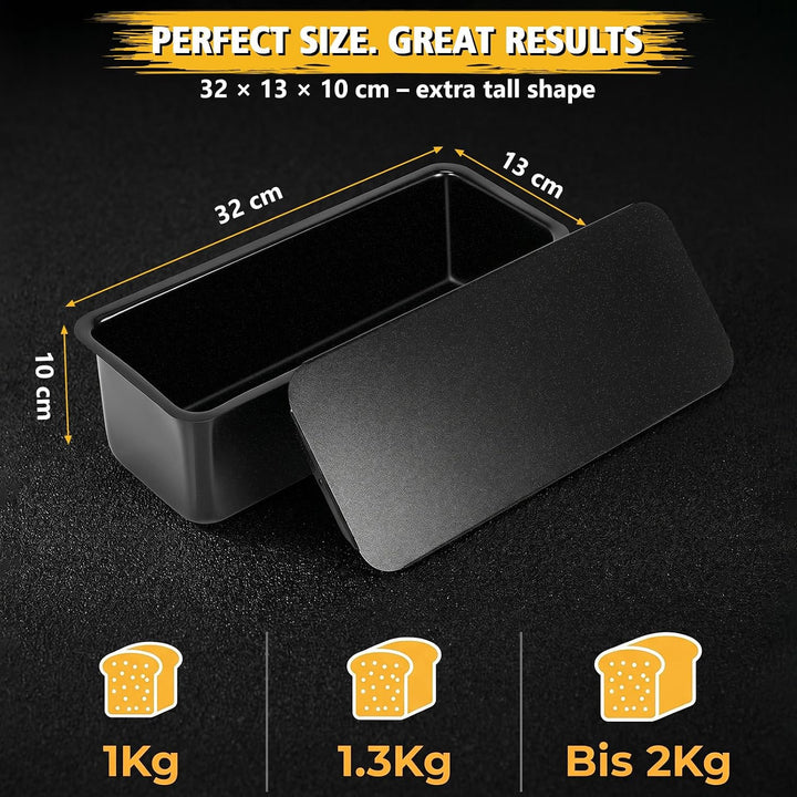 GFTIME Brotbackform mit Deckel 32 cm – Extra Hohe Kastenform für Toastbrot, Brotbackform aus Karbons