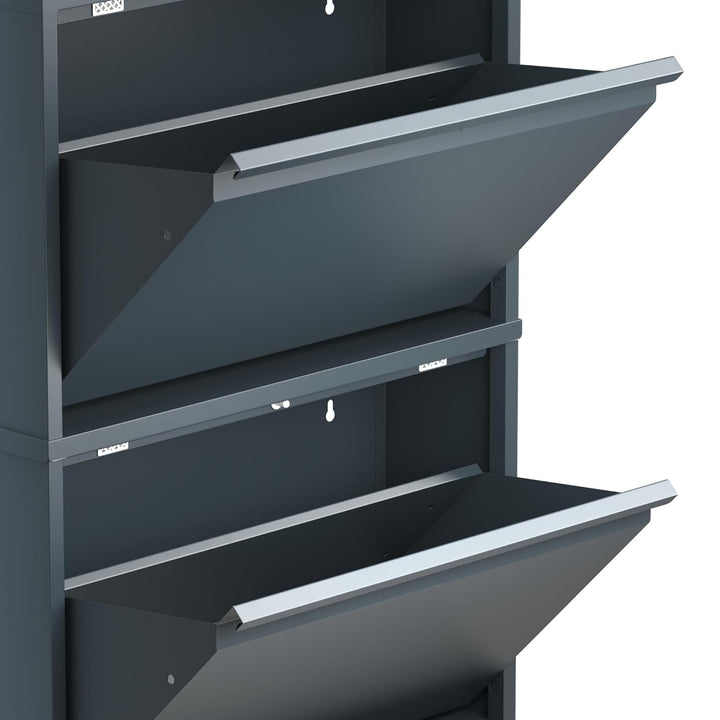 Schuhregal, schmal, hoch, Schuhschrank, mit magnetischem Deckel, Wandmontage, aus Metall (Graublau,