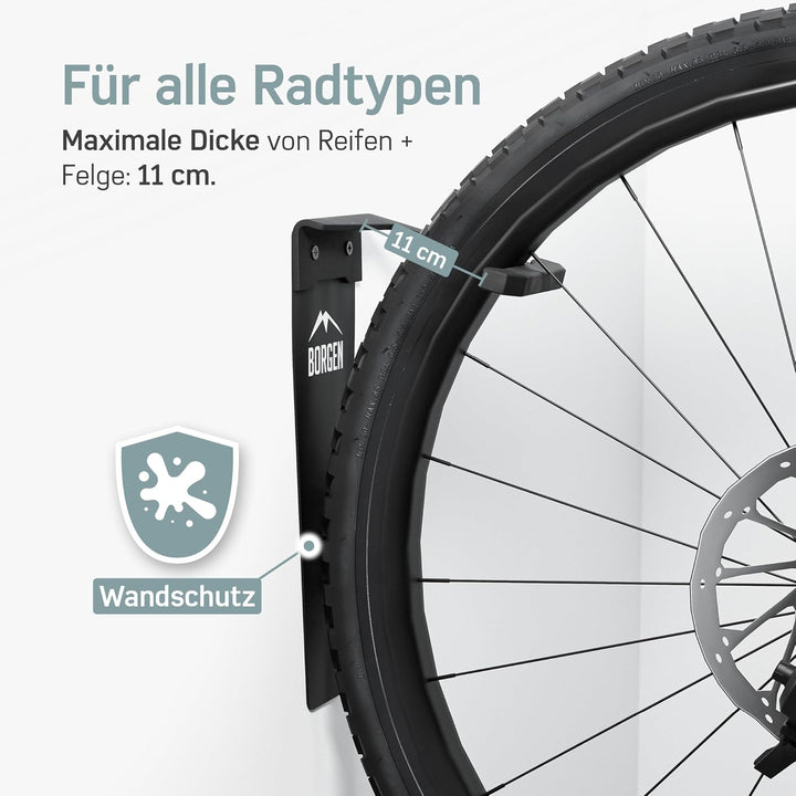 Borgen Fahrrad Wandhalterung Vertikal mit 32 kg Tragkraft - Fahrradhalterung Wand für E-Bike, MTB un