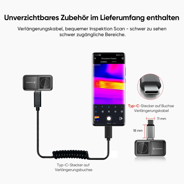HIKMICRO Mini2 Wärmebildkamera Android, 256 x 192 IR-Auflösung, Wärmebildkamera 25 Hz Bildfrequenz,