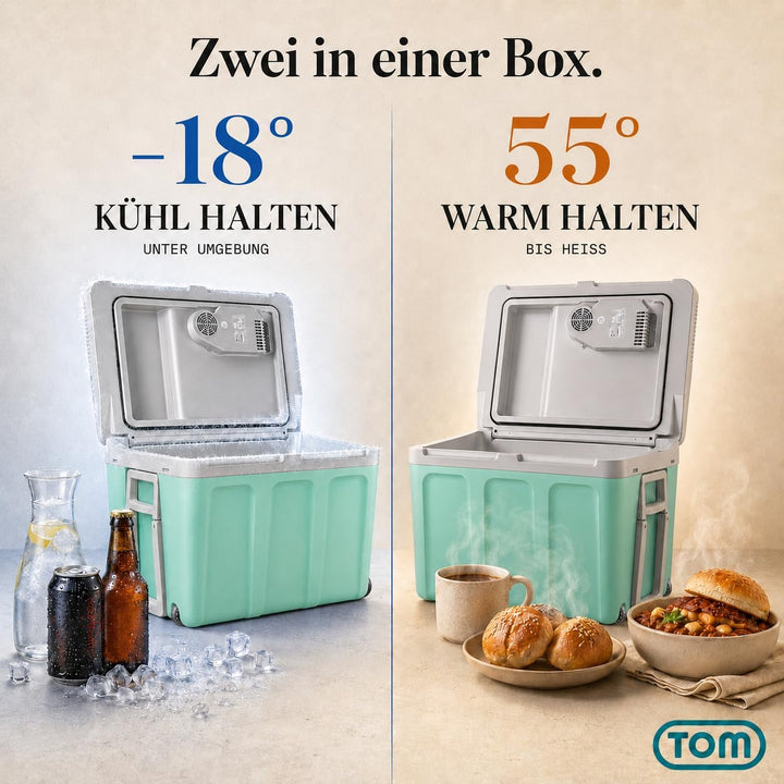 TOM 2in1 XXL Kühlbox 40l mit Kühl- und Heizfunktion – elektrische Coolbox mit Rollen – 230V &amp; 12V St